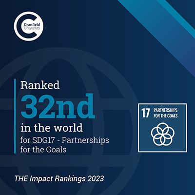 Cranfield is ranked 32nd in the world for SDG17 Partnerships for the Goals